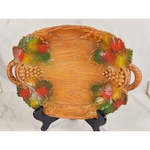 Resin Serving Tray Fall Leaves & Grapes 80's Multi Products 12" x 9" Fruit Bowl